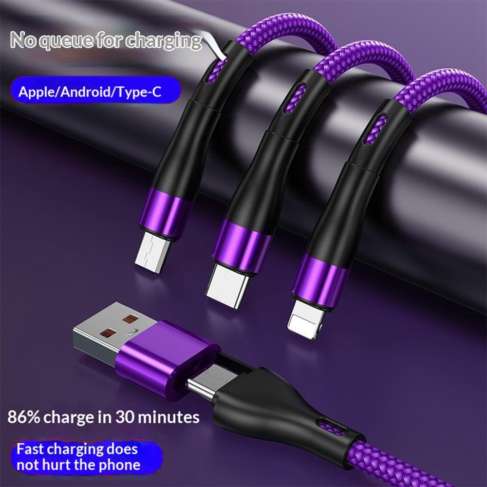 Câble de charge USB-C / USB-A - Lightning / microUSB / USB-C OEM B6, 100W, 1,2m, Noir