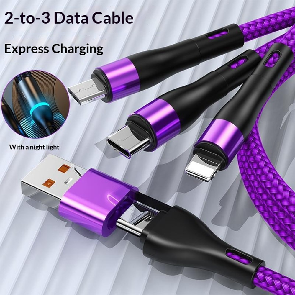 Câble de charge USB-C / USB-A - Lightning / microUSB / USB-C OEM B6, 100W, 1,2m, Noir