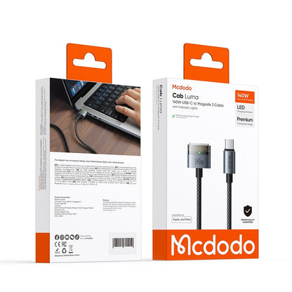 Ladekabel McDodo CA-2070, USB-C - MagSafe 3, 140W, 2m, Schwarz