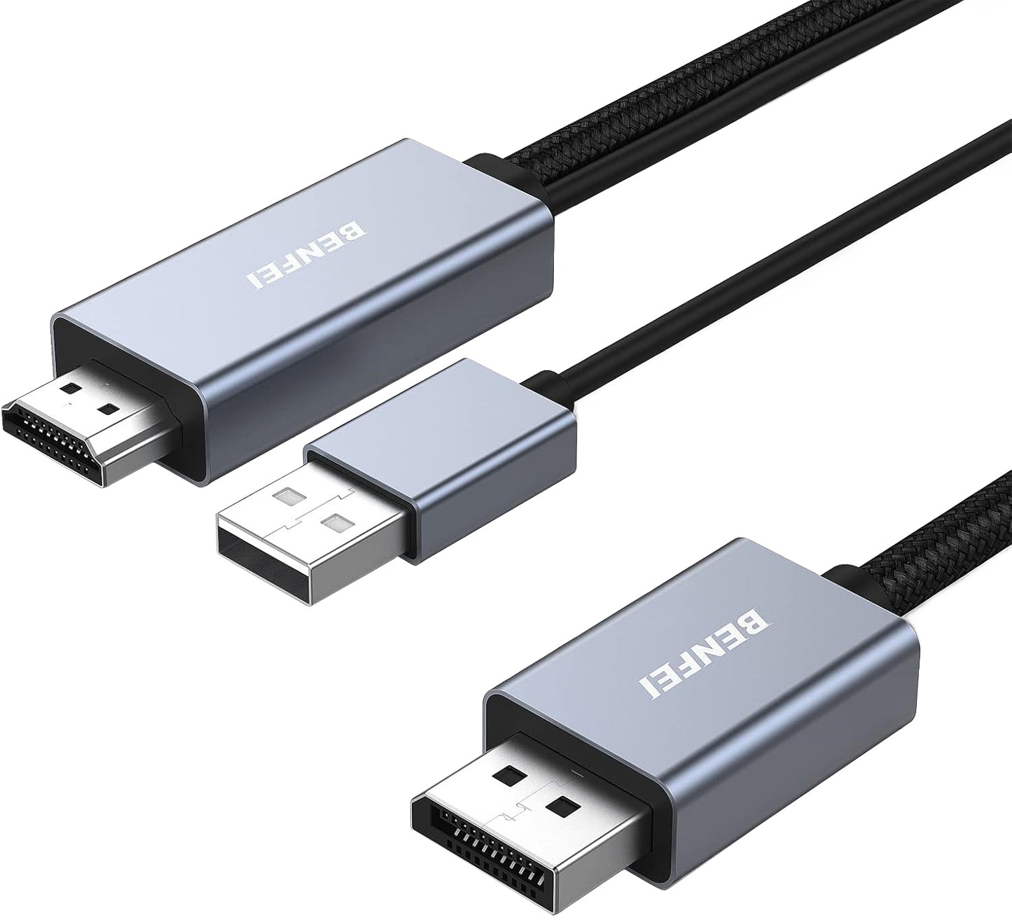 Benfei Videokabel, HDMI / USB-A - DisplayPort, 4K, 1,8m, Grau