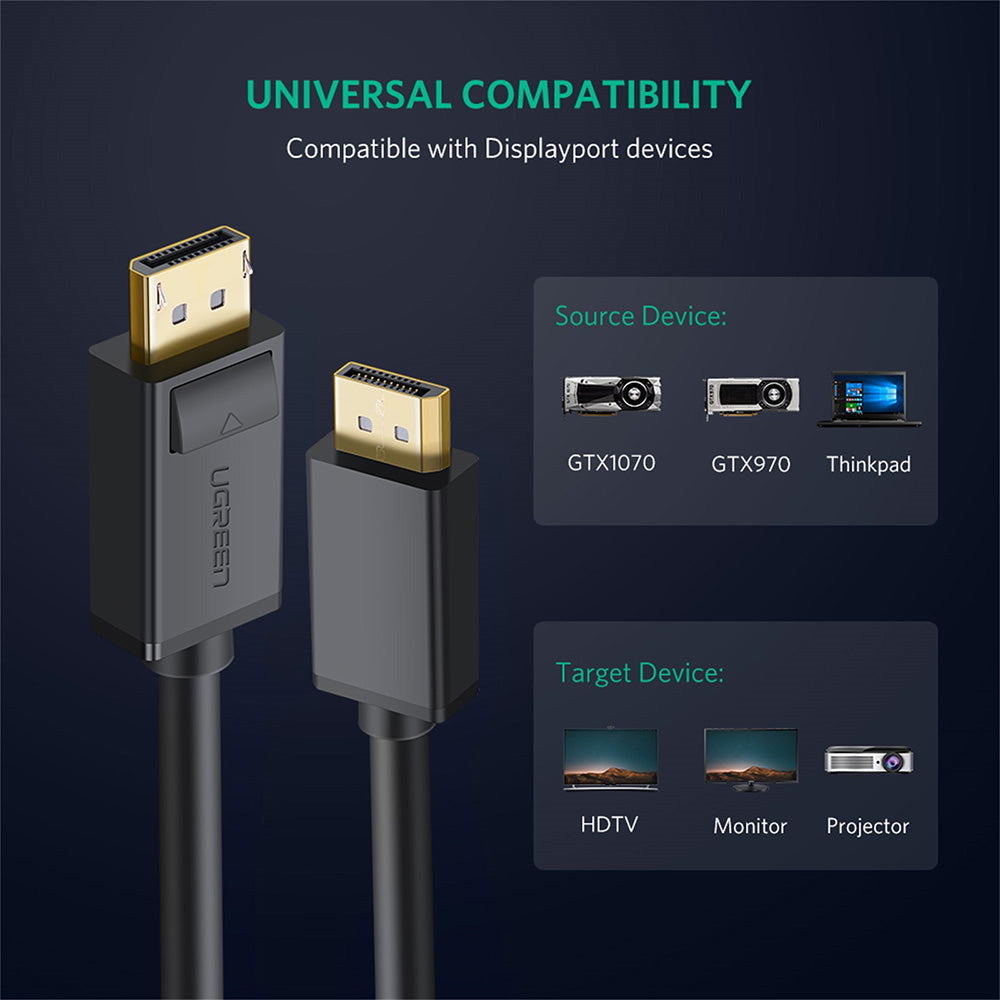 UGREEN DP102 Video-Kabel, DisplayPort - DisplayPort, 4K, 2m, Schwarz