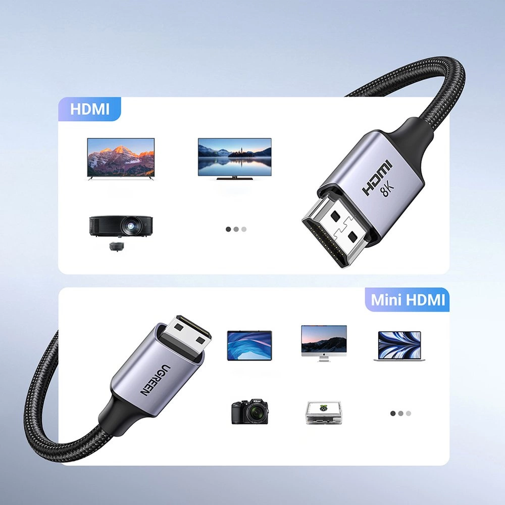 Câble Vidéo UGREEN HD163, miniHDMI - HDMI, 8K, 2m, Gris
