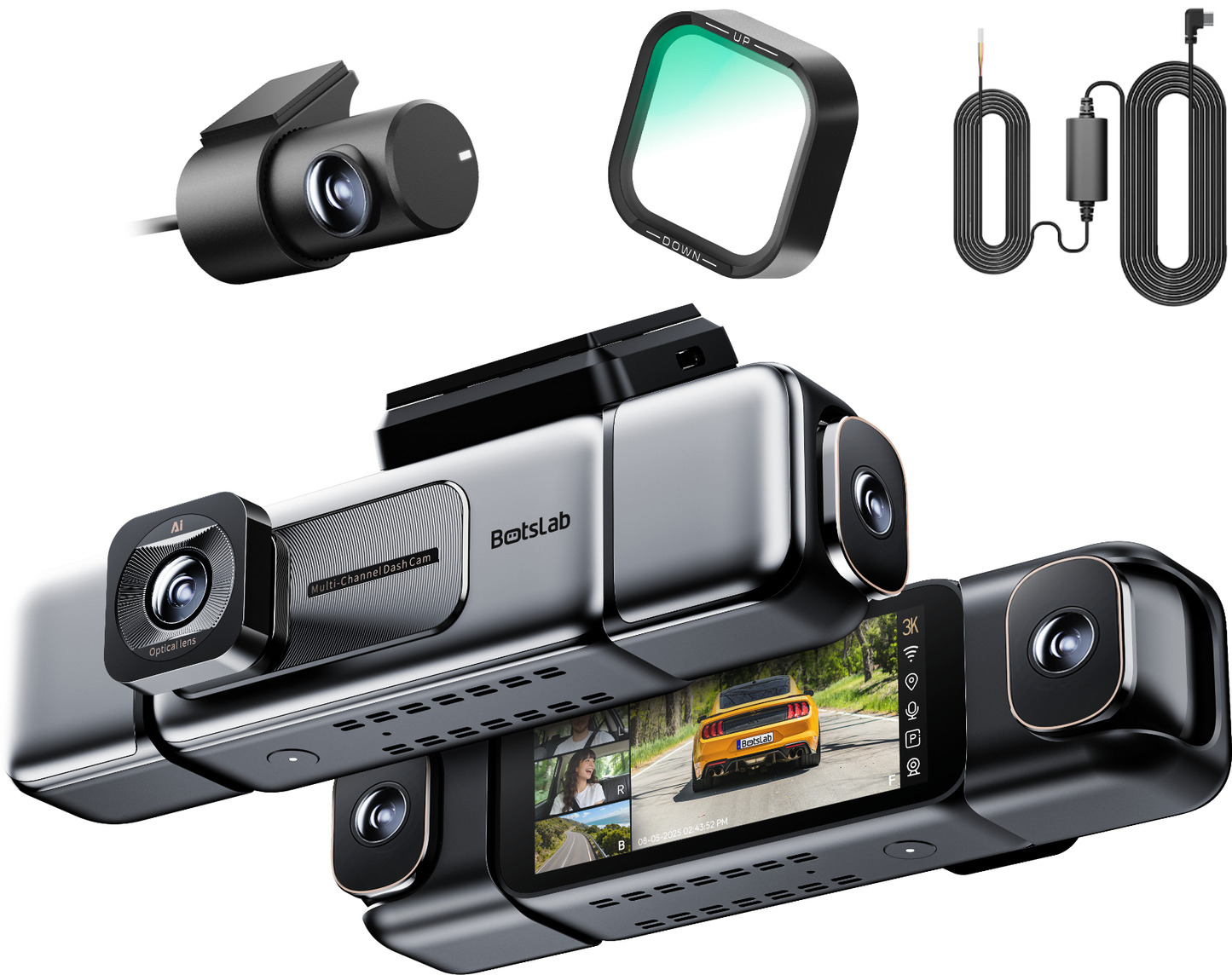 Caméra Auto Avant Arrière Botslab G980H 4CH, 3K, Wi-Fi, GPS, Écran 3,18 pouces