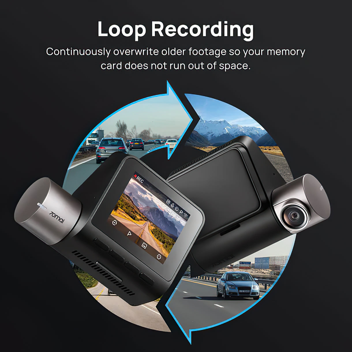 Caméra Auto Avant Arrière 70mai Dash Cam A510, 3K, GPS, Wi-Fi, Écran 2 pouces