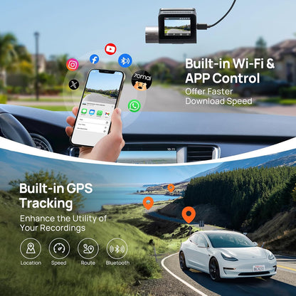 Caméra Auto Avant Arrière 70mai Dash Cam A510, 3K, GPS, Wi-Fi, Écran 2 pouces