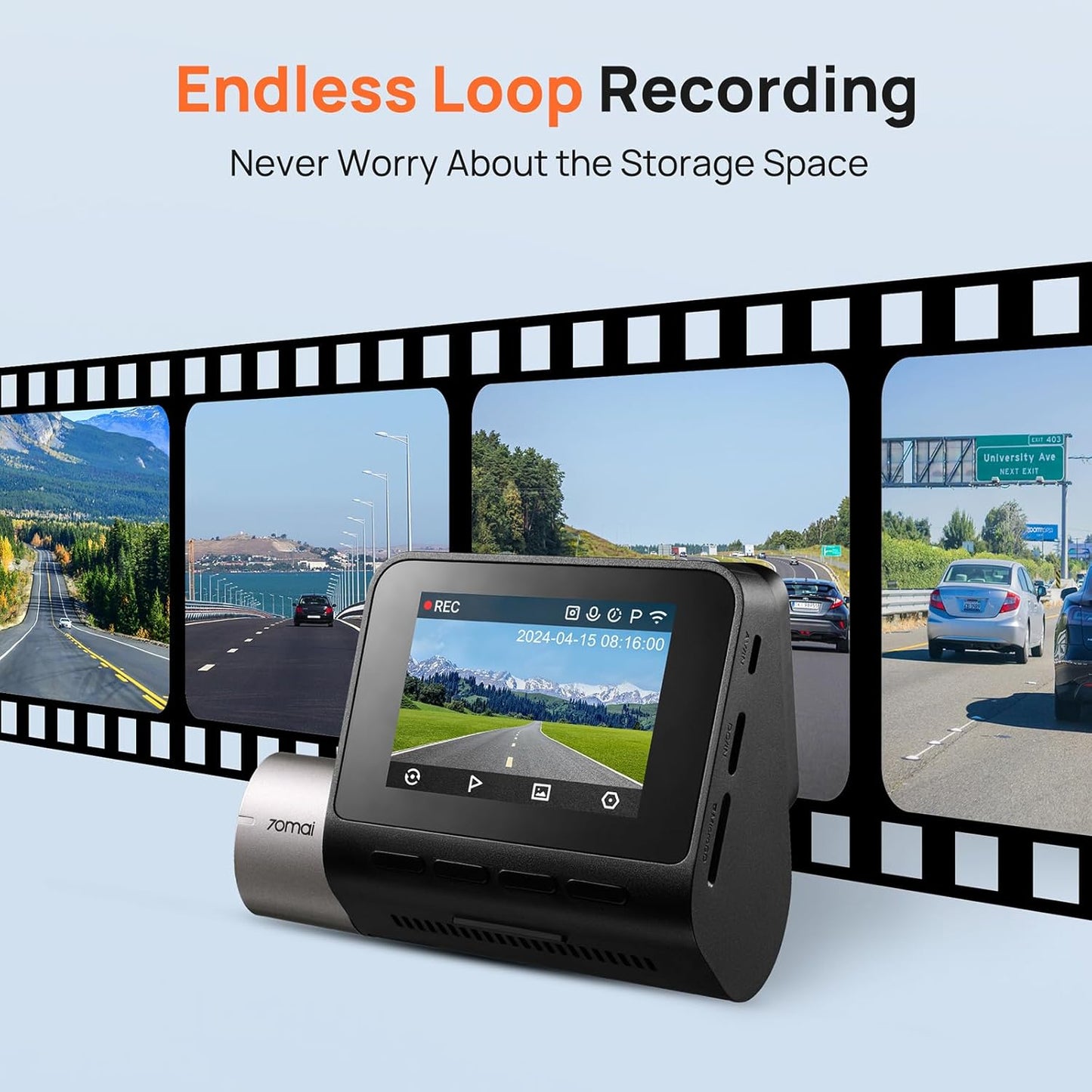Caméra Auto Avant Arrière 70mai Dash Cam A510, 3K, GPS, Wi-Fi, Écran 2 pouces