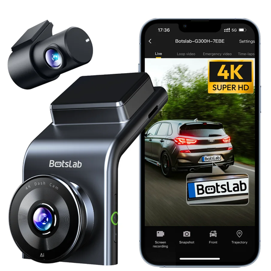 Caméra Auto Avant Arrière Botslab G300H Plus, 4K, Wi-Fi, GPS, Écran 2,4 pouces