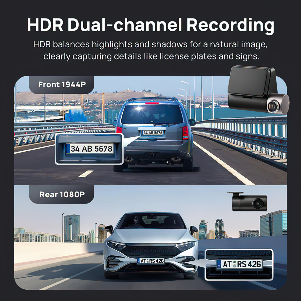 Caméra Auto Avant Arrière 70mai Dash Cam A510, 3K, GPS, Wi-Fi, Écran 2 pouces
