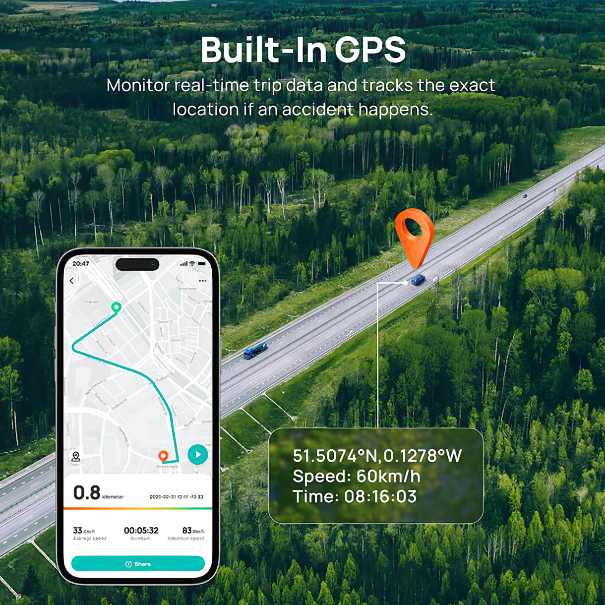 Caméra Auto Avant Arrière 70mai Dash Cam A510, 3K, GPS, Wi-Fi, Écran 2 pouces