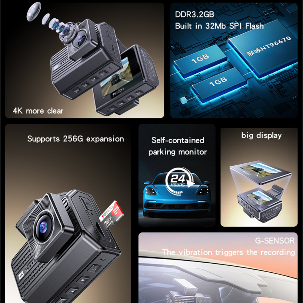 Auto-Kamera Vorne Hinten Yesido KM15, 4K, Wi-Fi, 2-Zoll-Display