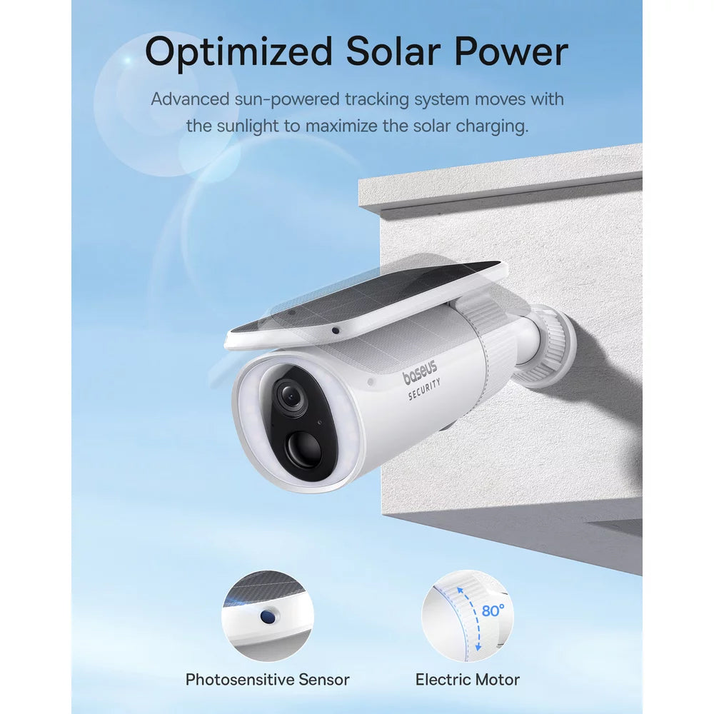 Caméra de Surveillance Baseus Solar S1, Wi-Fi, 2K, IP67, Panneau Solaire, Extérieur S0SW002130