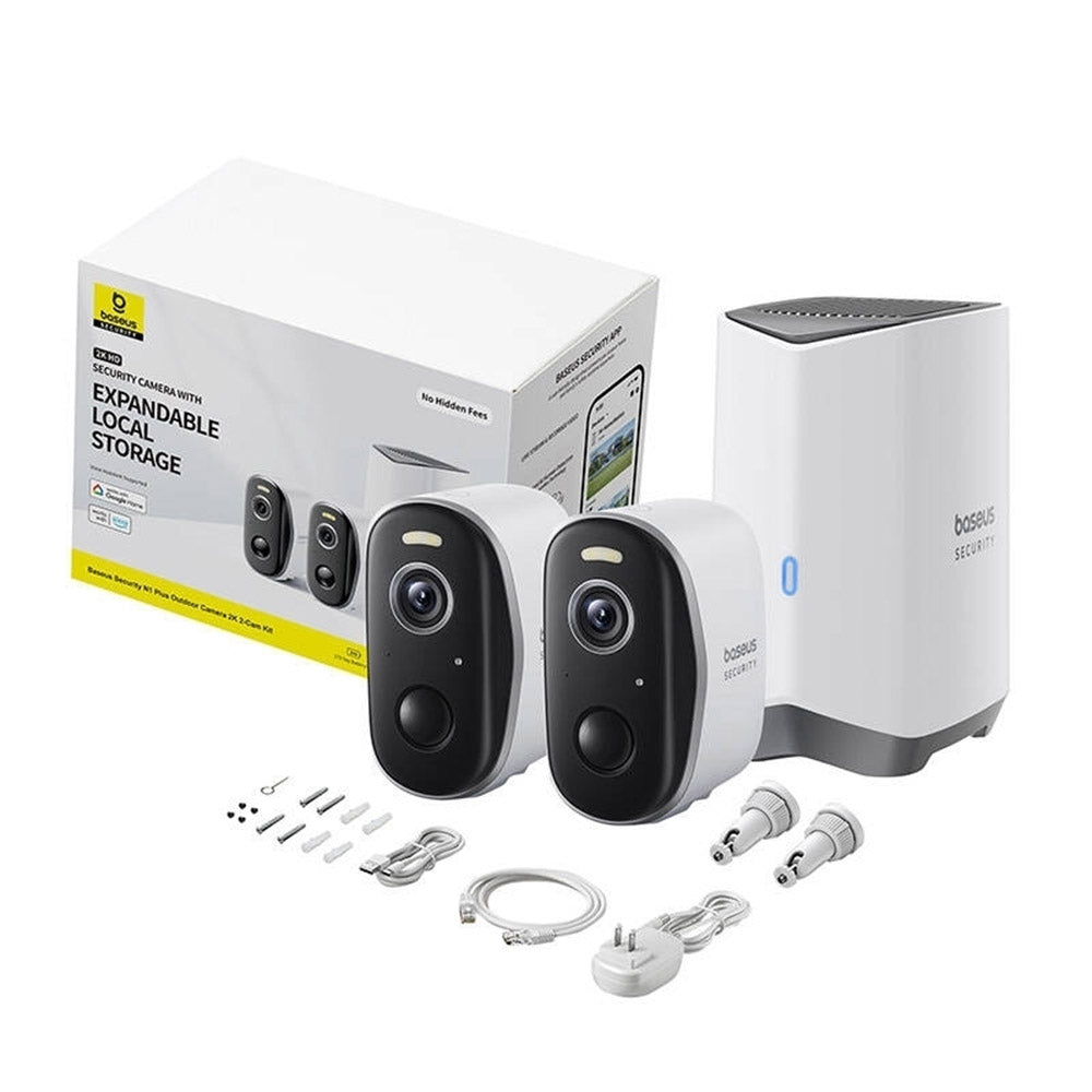 Caméra de Surveillance Baseus N1 Plus, Wi-Fi, 2K, IP67, Extérieur, Set 2 pièces, Blanche S0TW012131