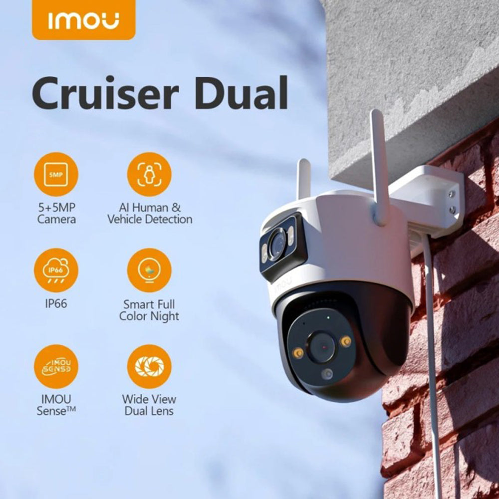Caméra de Surveillance Imou Cruiser Dual, Wi-Fi, 2.8K + 2K, IP66, Extérieur, Blanche IPC-S7XP-8M0WED-0360B