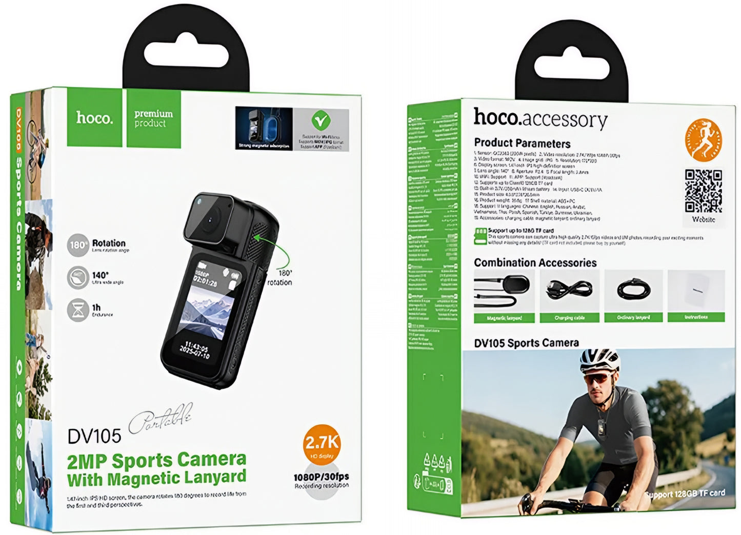 Caméra Sport HOCO DV105, 2.7K, Écran 1,47 pouce, Noire