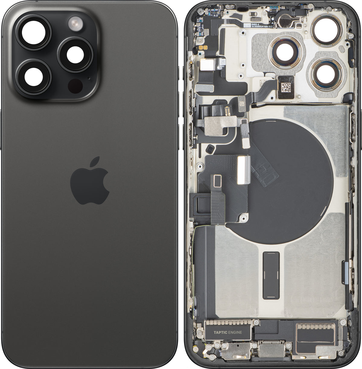 Coque Batterie Apple iPhone 15 Pro Max, Avec Châssis Central, Pièces Complètes, Noir (Titane Noir), Échange Premium