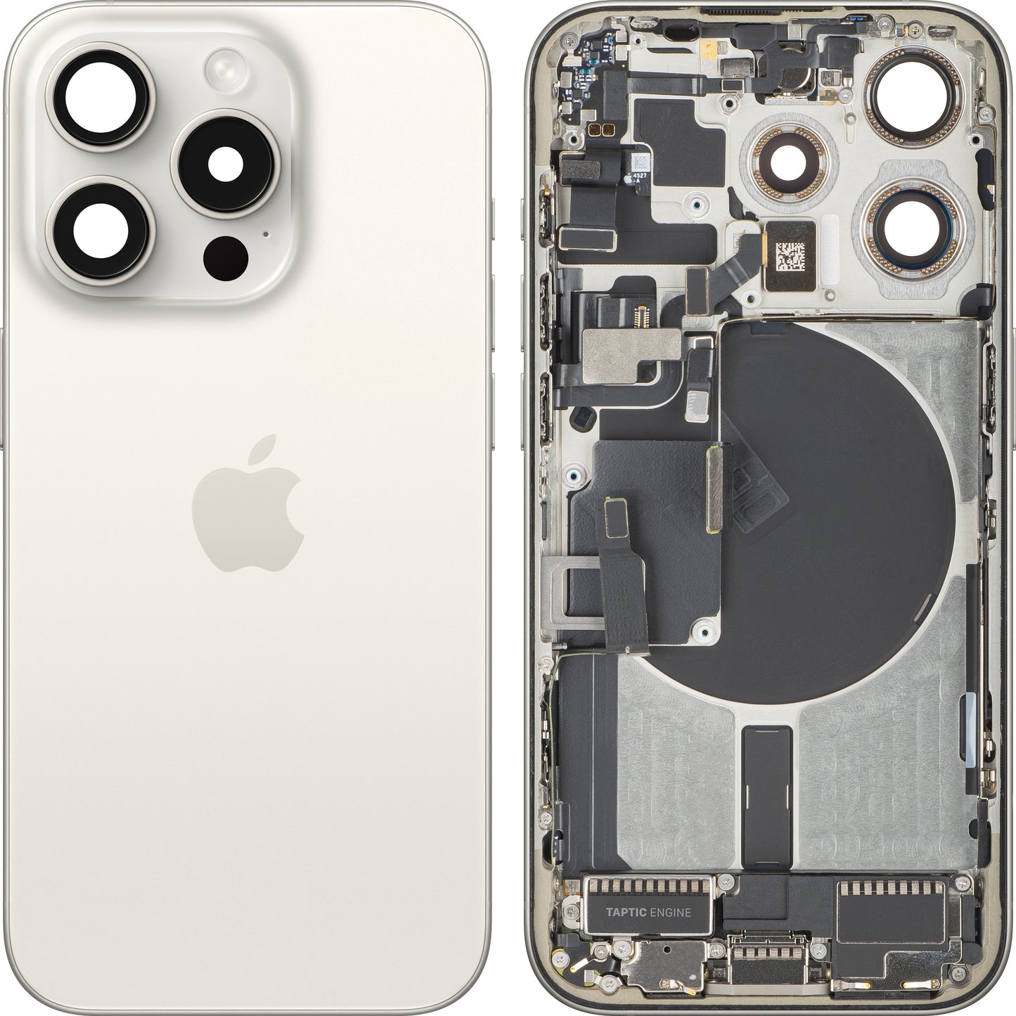 Couvercle de batterie Apple iPhone 15 Pro, avec boîtier intermédiaire, pièces complètes, blanc (Titanium Blanc), échange