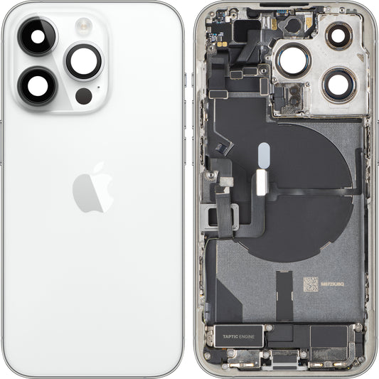 Apple iPhone 14 Pro Battery Cover, With Middle Frame, Full Parts, Silver, Swap