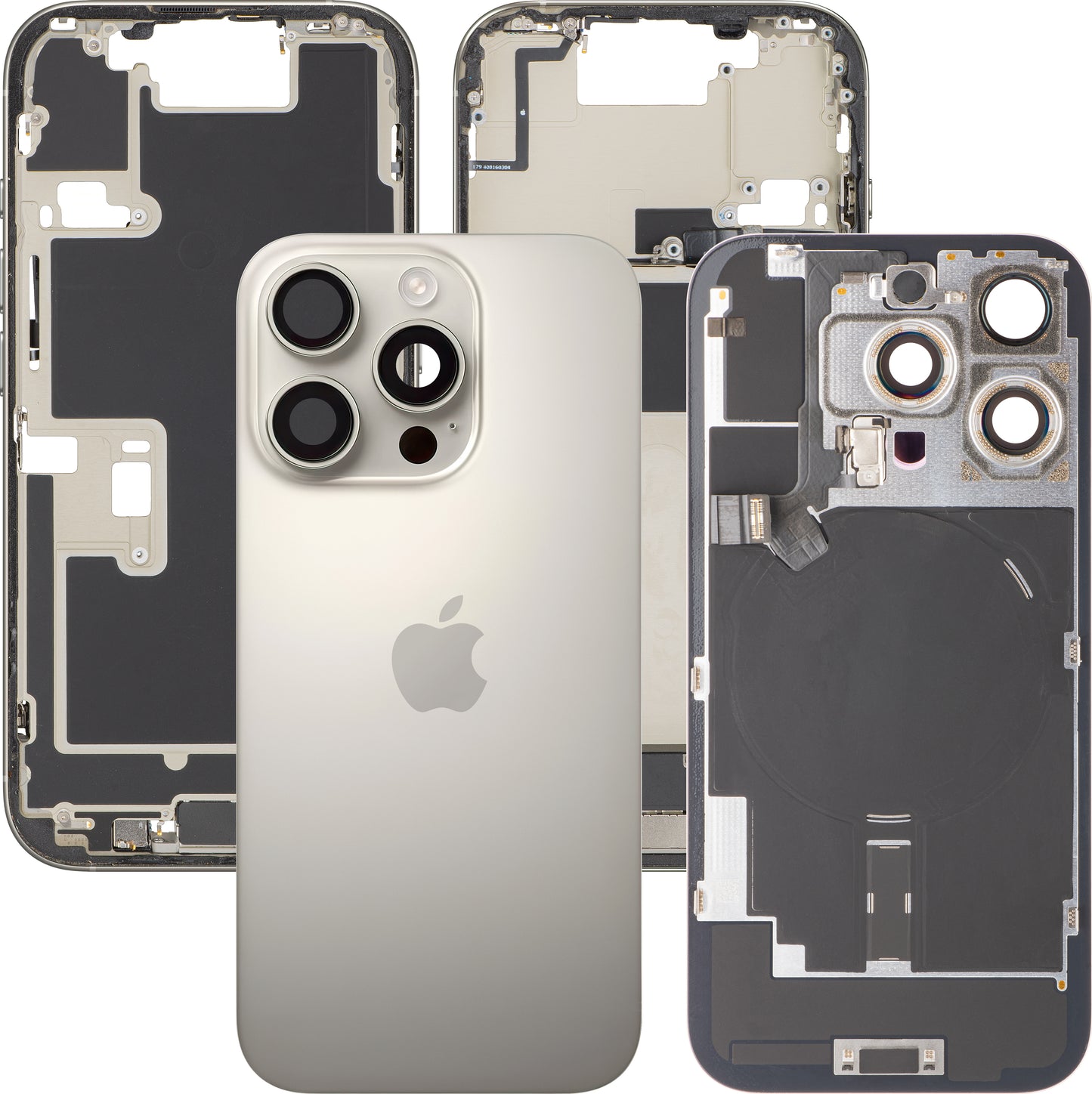 Couvercle de batterie Apple iPhone 16 Pro, avec coque intermédiaire, toutes pièces incluses, Beige (Titane Naturel), Échange