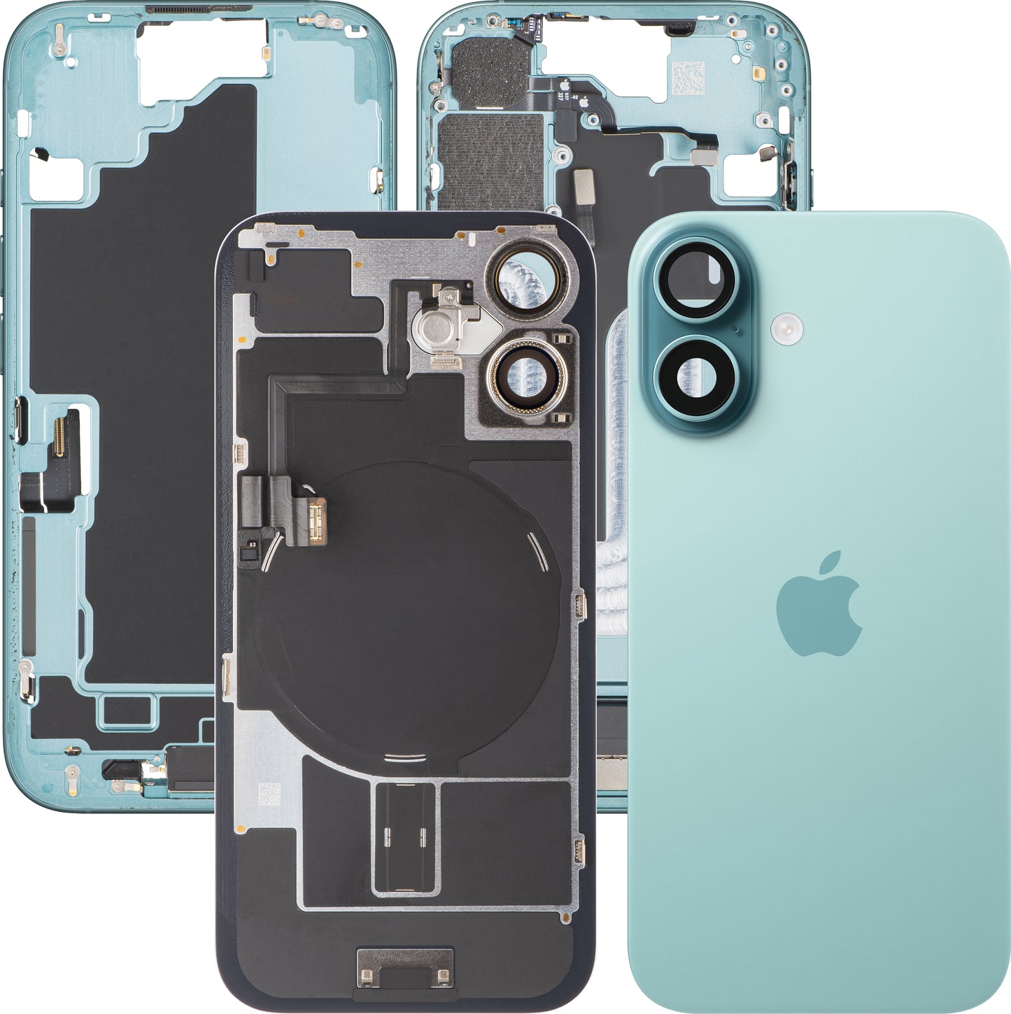 Apple iPhone 16 Akkudeckel, mit Mittelgehäuse, Vollständige Teile, Grün (Teal), Swap