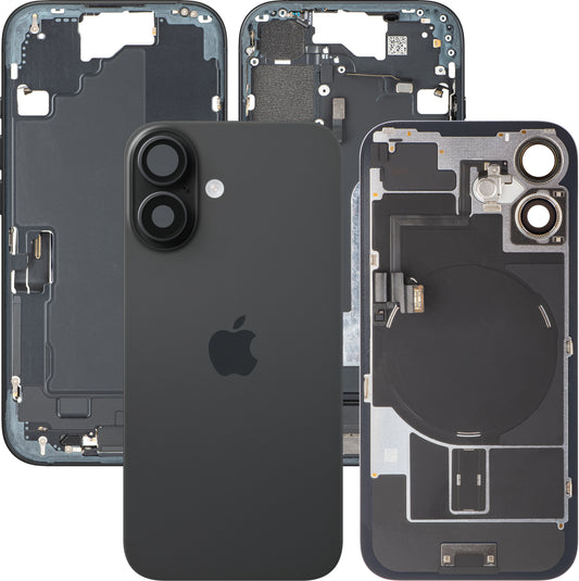 Batteriedeckel Apple iPhone 16, mit Mittelgehäuse, Vollständige Teile, Schwarz, Swap