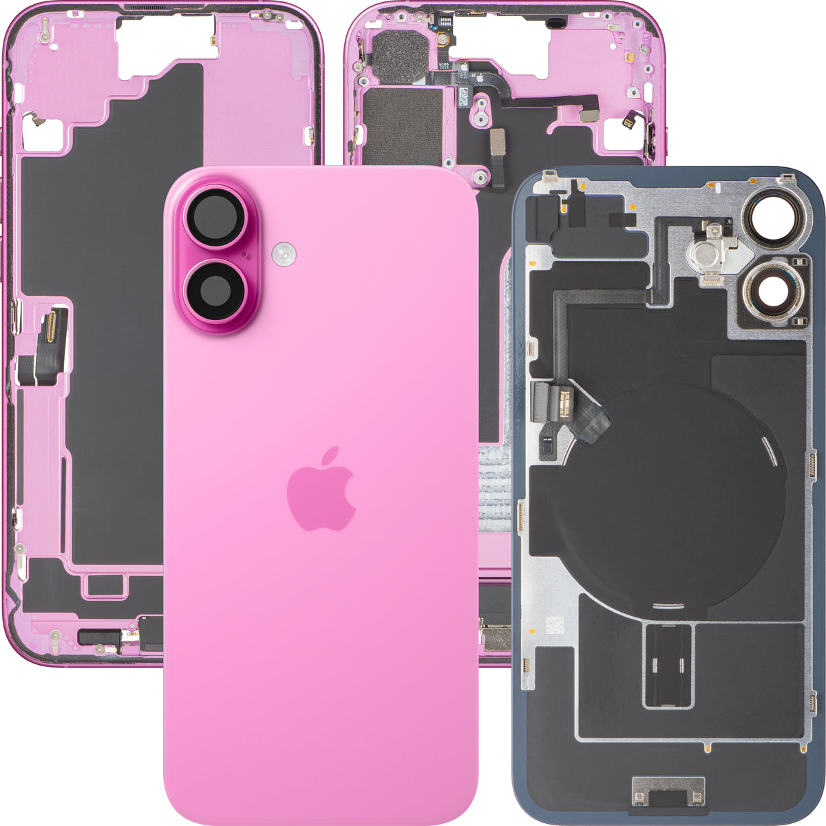 Coque Batterie Apple iPhone 16 Plus, Avec Châssis Central, Pièces Complètes, Rose, Échange Premium