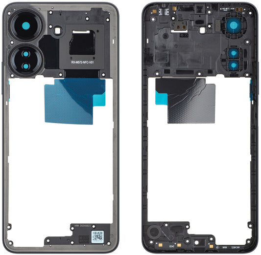 Coque centrale Xiaomi Redmi 13C NFC / Poco C65, Noire, Service Pack 560001C3UP00