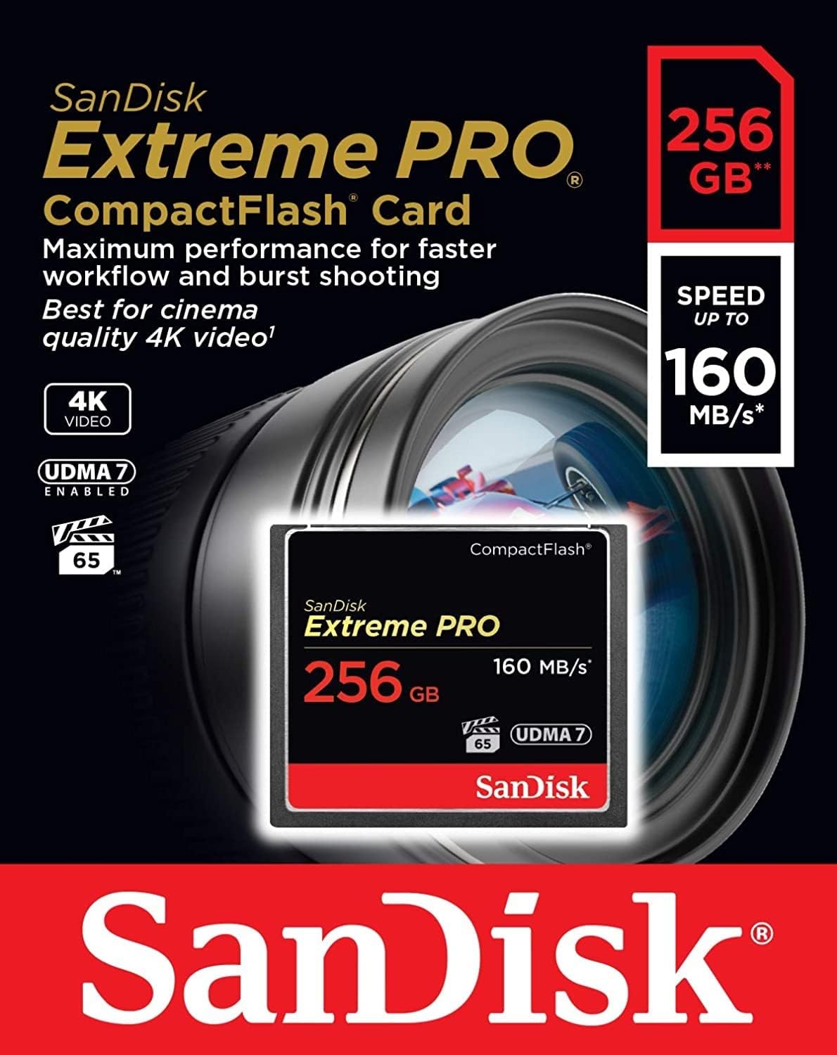 Carte mémoire CompactFlash SanDisk Extreme Pro, 256Gb, UDMA 7 SDCFXPS-256G-X46