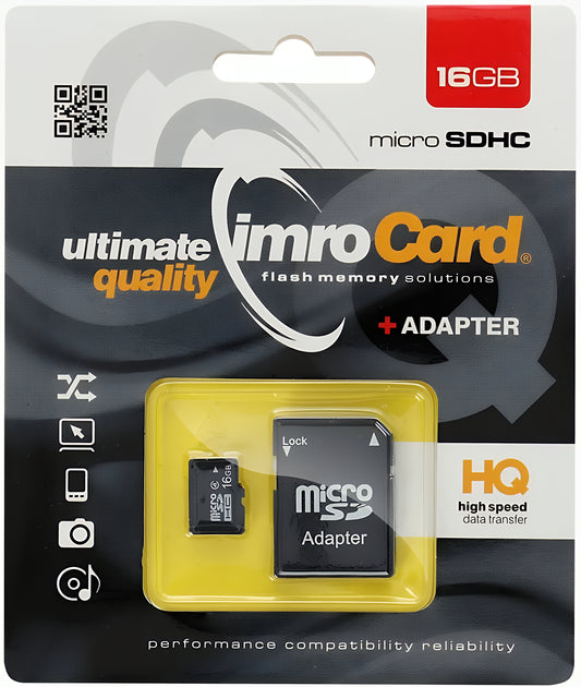 Carte mémoire microSDHC Imro, 16Gb, Classe 4, Avec Adaptateur
