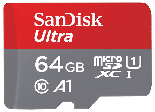 Carte mémoire microSDXC SanDisk Ultra Android A1, 64Gb, Classe 10 / UHS-1 U1, Avec Adaptateur SDSQUAB-064G-GN6MA