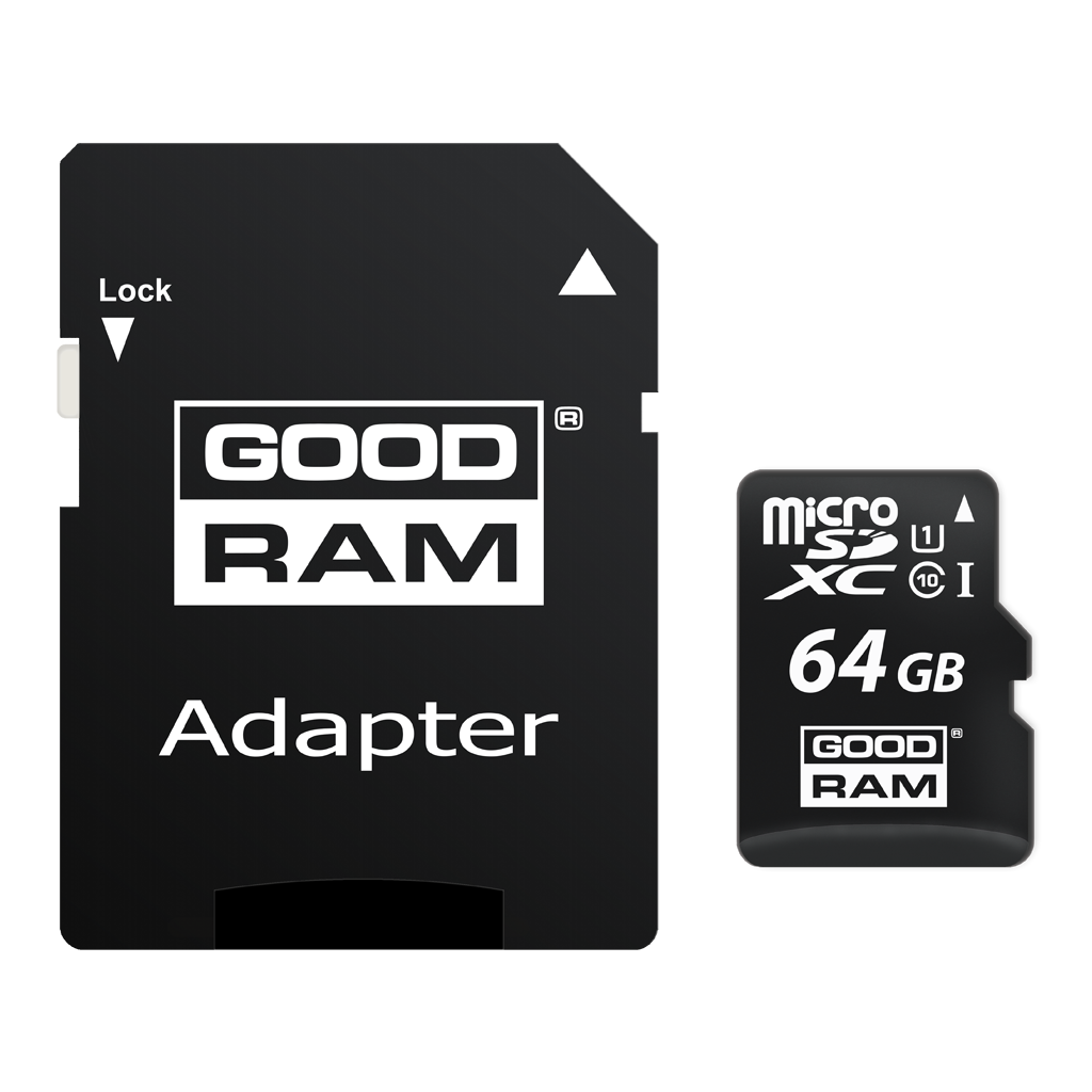 GoodRam microSDXC Memory Card, 64GB, Class 10 / UHS-1 U1, With Adapter M1AA-0640R12