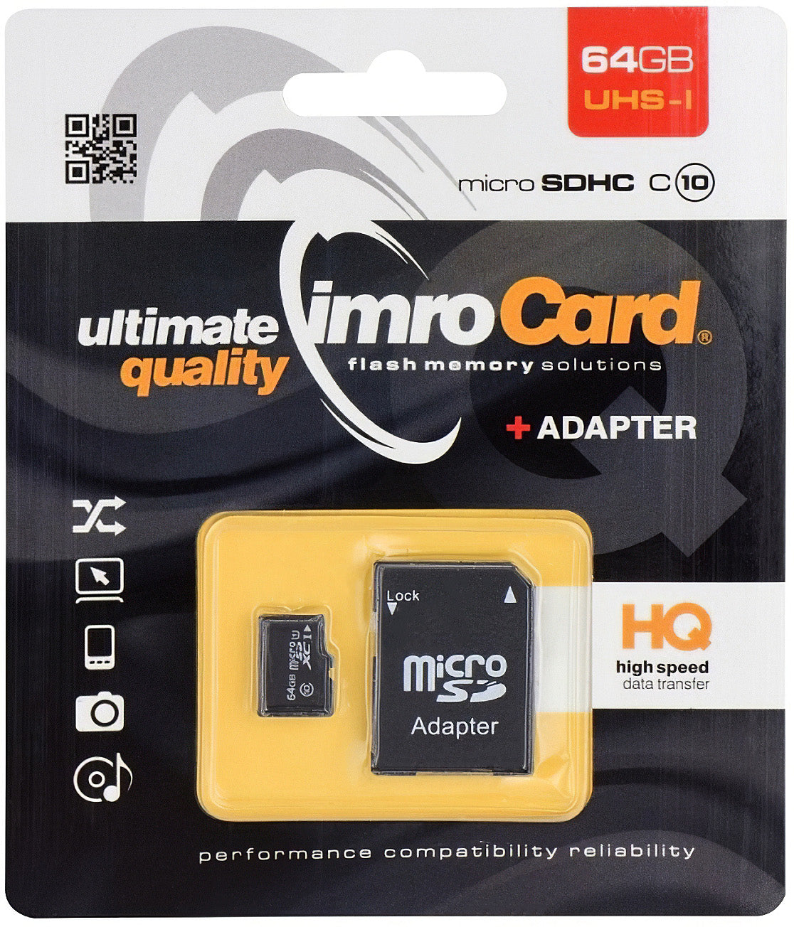 Carte Mémoire microSDXC Imro, 64Gb, Classe 10 / UHS-1 U1, Avec Adaptateur