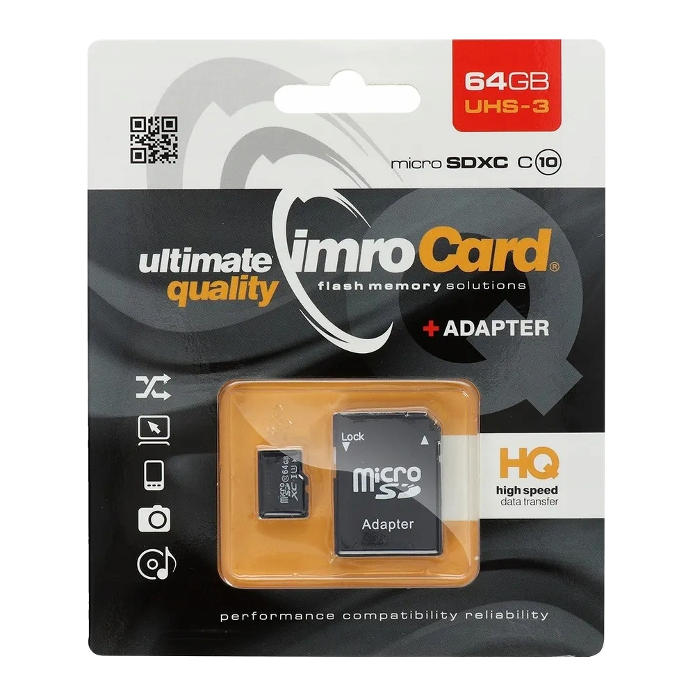 Imro microSDXC Memory Card, 64GB, Class 10 / UHS-1 U3, With Adapter