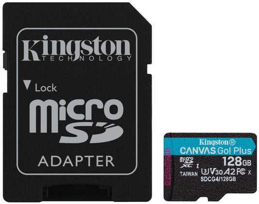 Carte mémoire microSDXC Kingston Canvas Go Plus Android A2, 128Go, Classe 10 / UHS-1 U3, Avec Adaptateur SDCG4/128GB