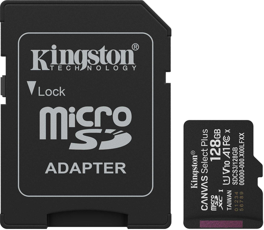 Carte mémoire microSDXC Kingston Canvas Select Plus Android A1, 128Gb, Classe 10 / UHS-1 U1, Avec Adaptateur SDCS3/128GB