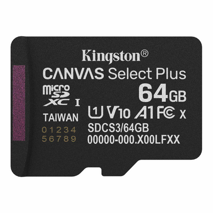 Carte mémoire microSDXC Kingston Canvas Select Plus Android A1, 64Gb, Classe 10 / UHS-1 U1 SDCS3/64GBSP