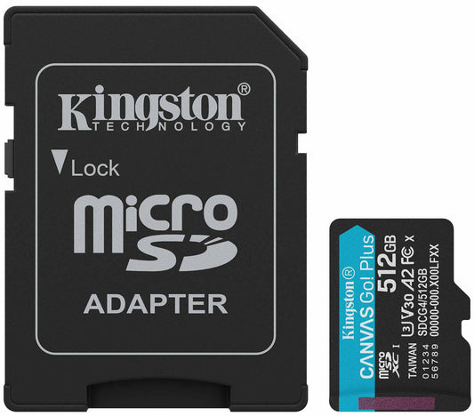 Carte mémoire microSDXC Kingston Canvas Go Plus Android A2, 512Go, Classe 10 / UHS-1 U3, Avec Adaptateur SDCG4/512GB