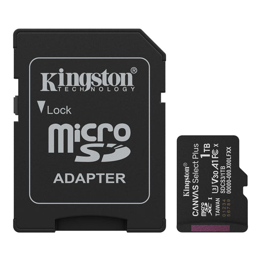 Carte mémoire microSDXC Kingston Canvas Select Plus Android A1, 1TB, Classe 10 / UHS-1 U3, Avec Adaptateur SDCS3/1TB