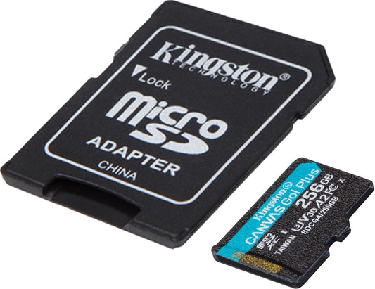 Carte mémoire microSDXC Kingston Canvas Go Plus Android A2, 256Go, Classe 10 / UHS-1 U3, Avec Adaptateur SDCG4/256GB