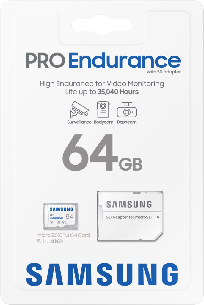 Carte mémoire microSDXC Samsung PRO Endurance, 64Go, Classe 10 / UHS-1 U1, Avec Adaptateur MB-MJ64KA/EU