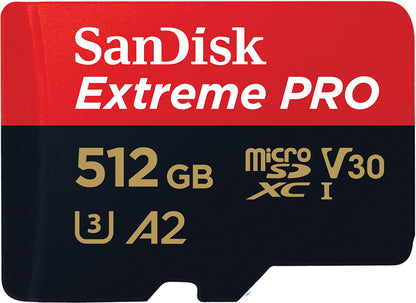 Carte mémoire microSDXC SanDisk Extreme Pro, 512Go, Classe 10 / UHS-1 U3, Avec Adaptateur SDSQXCD-512G-GN6MA