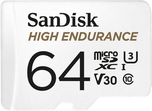 Carte mémoire microSDXC SanDisk High Endurance, 64Gb, Classe 10 / UHS-1 U3, avec adaptateur SDSQQNR-064G-GN6IA