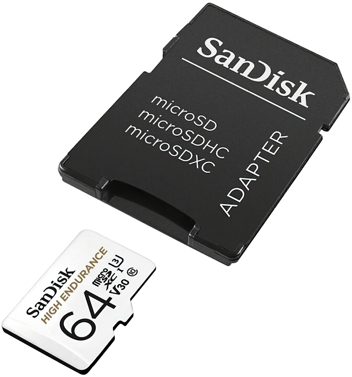 Carte mémoire microSDXC SanDisk High Endurance, 64Gb, Classe 10 / UHS-1 U3, avec adaptateur SDSQQNR-064G-GN6IA