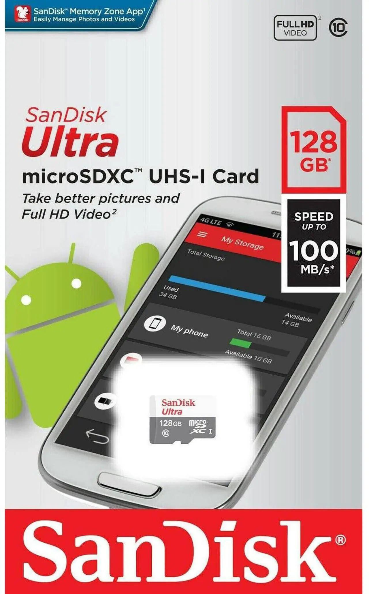 SanDisk Ultra microSDXC Speicherkarte, 128Gb, Klasse 10 SDSQUNR-128G-GN3MN