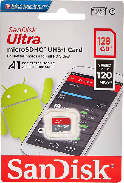 Carte mémoire microSDXC SanDisk Ultra Android A1, 128 Go, Classe 10 / UHS-1 U1 SDSQUAB-128G-GN6MN