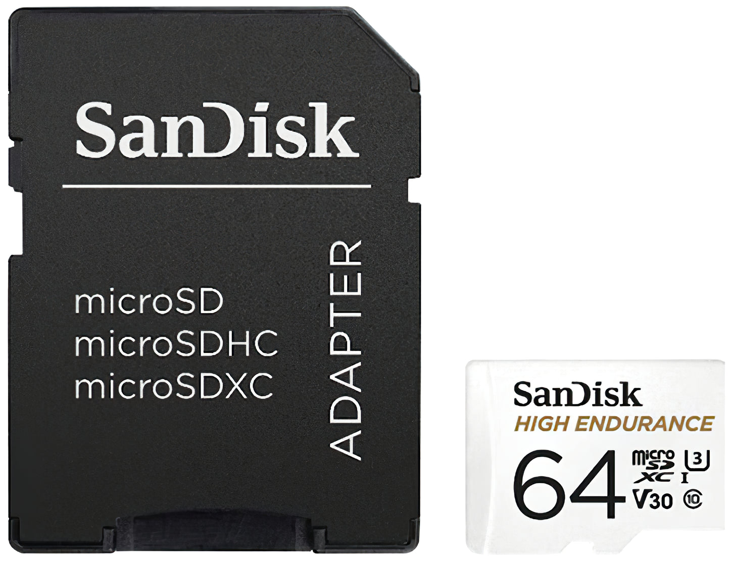 Carte mémoire microSDXC SanDisk High Endurance, 64Gb, Classe 10 / UHS-1 U3, avec adaptateur SDSQQNR-064G-GN6IA