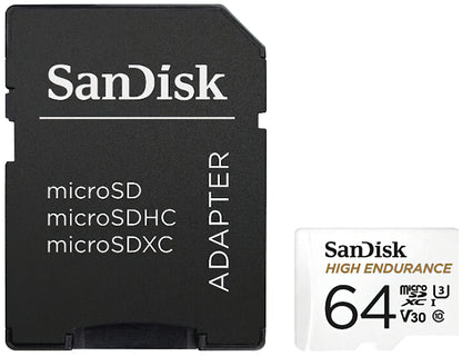 Carte mémoire microSDXC SanDisk High Endurance, 64Gb, Classe 10 / UHS-1 U3, avec adaptateur SDSQQNR-064G-GN6IA