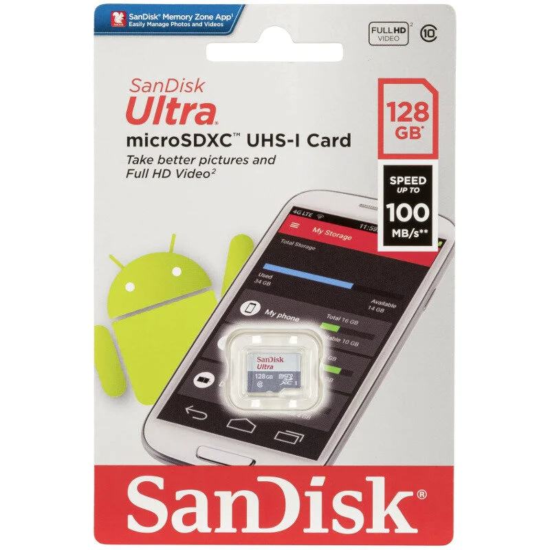 Carte mémoire microSDXC SanDisk Ultra, 128Gb, Classe 10 SDSQUNR-128G-GN6MN