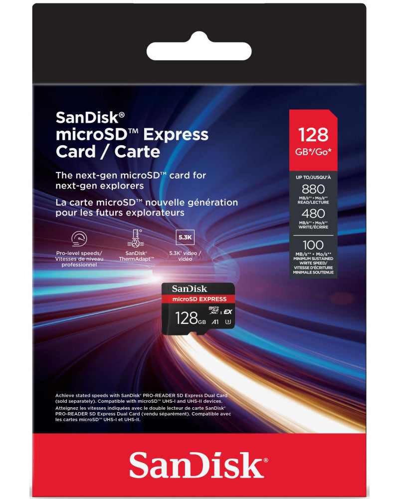 Carte mémoire microSDXC SanDisk Express, 128 Go, Classe 10 / UHS-1 U3 SDSQXFN-128G-GN4NN