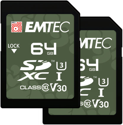 Carte Mémoire SDXC Emtec Rugged Outdoor, 64Go, Classe 10 / UHS-1 U3, Lot de 2 pièces ECMSD64GXCU3ORP