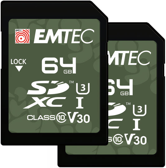 Carte Mémoire SDXC Emtec Rugged Outdoor, 64Go, Classe 10 / UHS-1 U3, Lot de 2 pièces ECMSD64GXCU3ORP